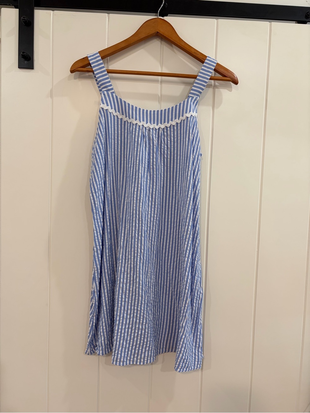 Draper James Blue and White Striped Sundress with Ric Rac